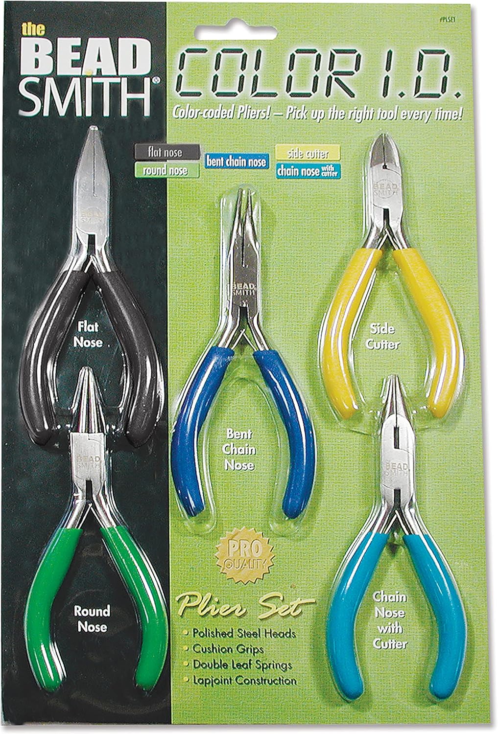 The Beadsmith Color-ID Pliers &#x2013; Color Coded Set &#x2013; 5 Inches, 5 Piece Kit: Chain Nose, Round Nose, Flat Nose, Bent Chain Nose &#x26; Side Cutter &#x2013; Tools for Jewelry Making