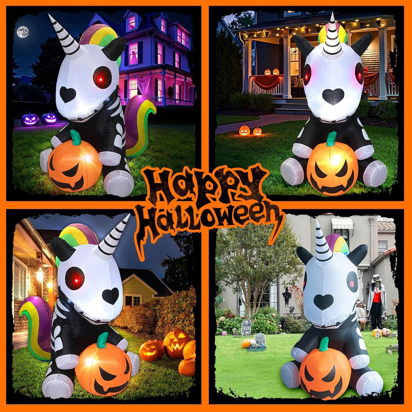 Halloween Inflatables Unicorn Skeleton Decoration(black white)