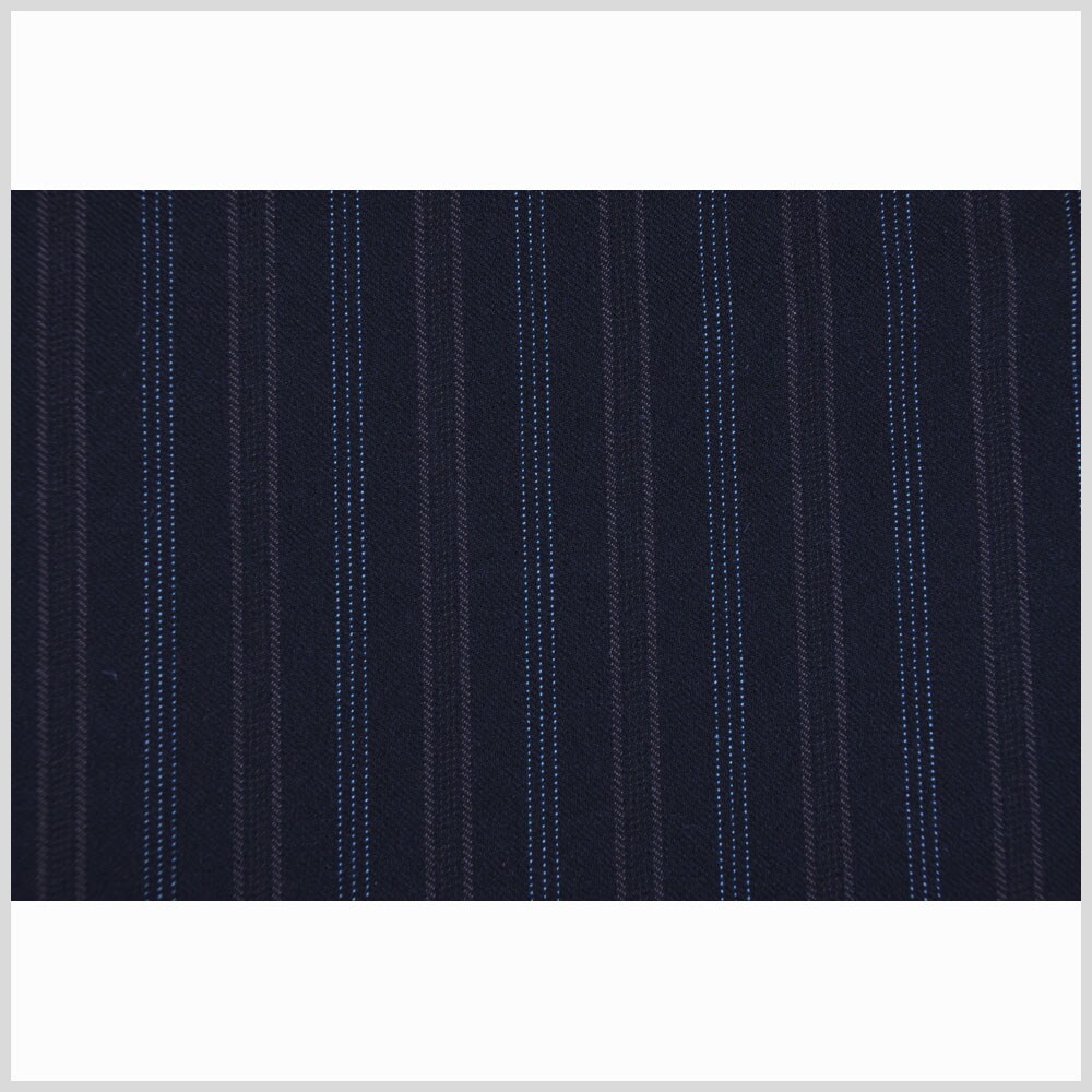 1 Yard Italian Wool Blend Suiting Fabric Black Brown and Baby Blue Striped Tailored 54 inch Width