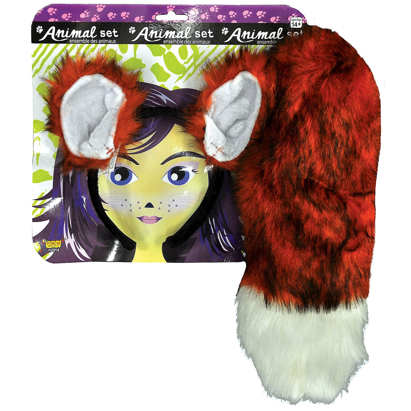Fox Costume Kit Ears and Tail Set One Size Red Fur Accents