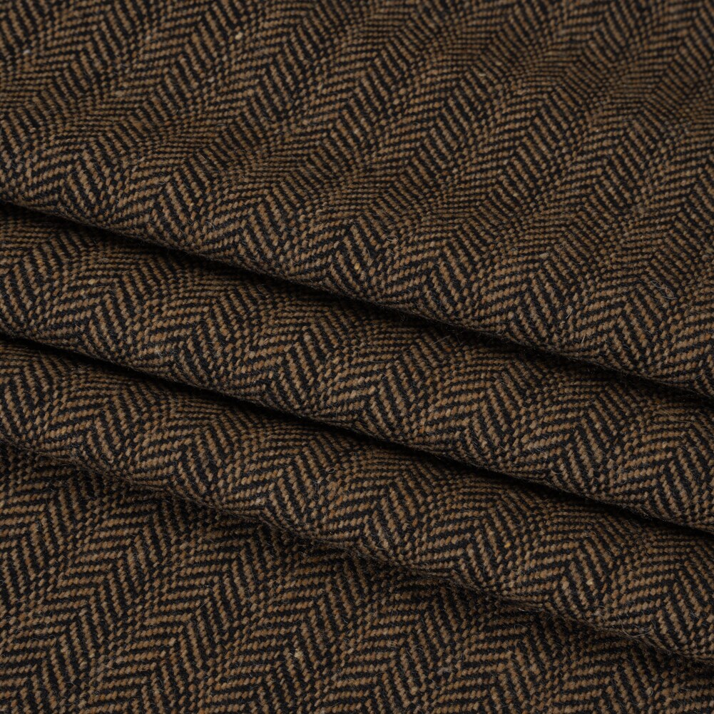 1 Yard Brown and Black Herringbone Wool Blend Twill Fabric 60 Inch Width