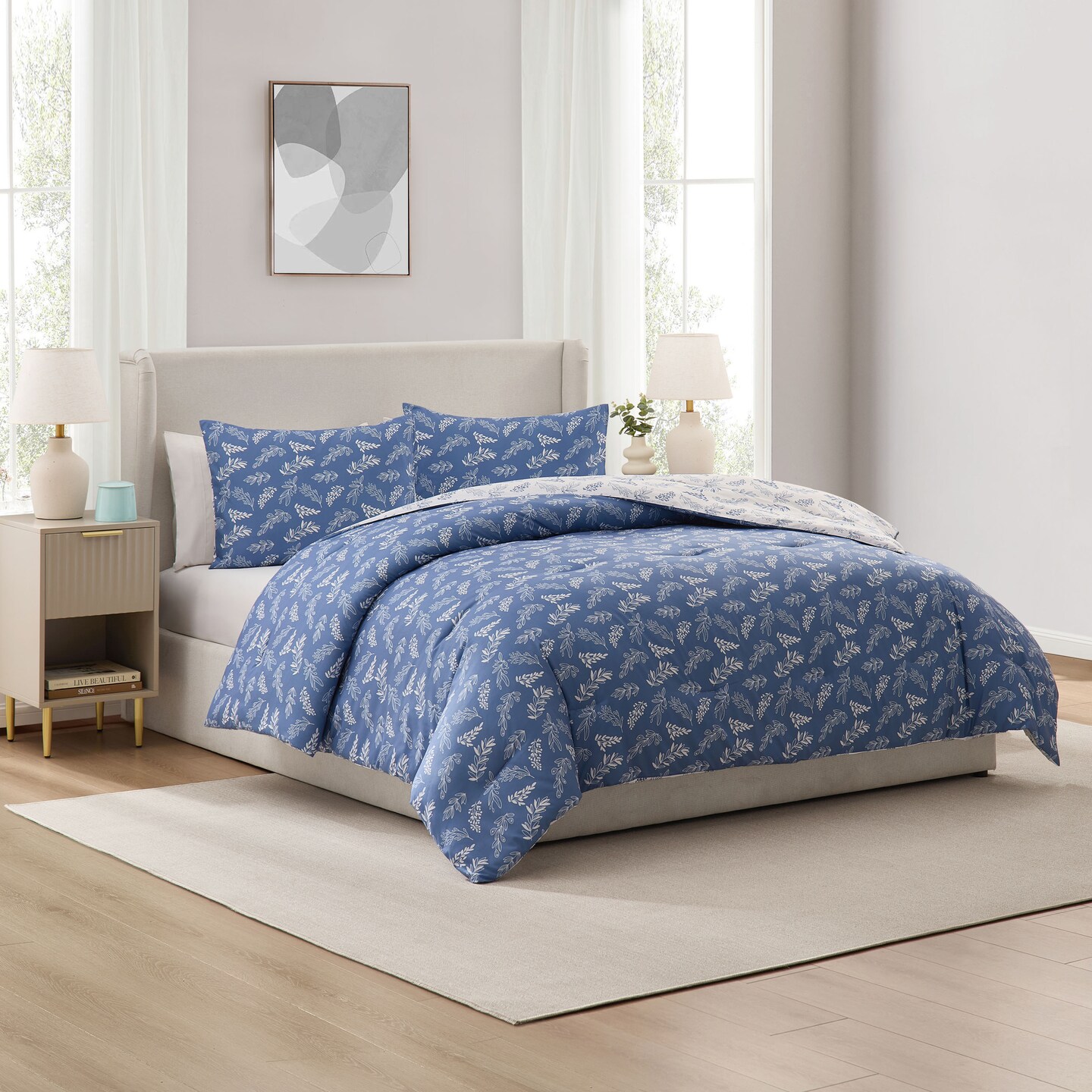 CraftBud 3PC Reversible Botanical Printed Comforter Bedding Set