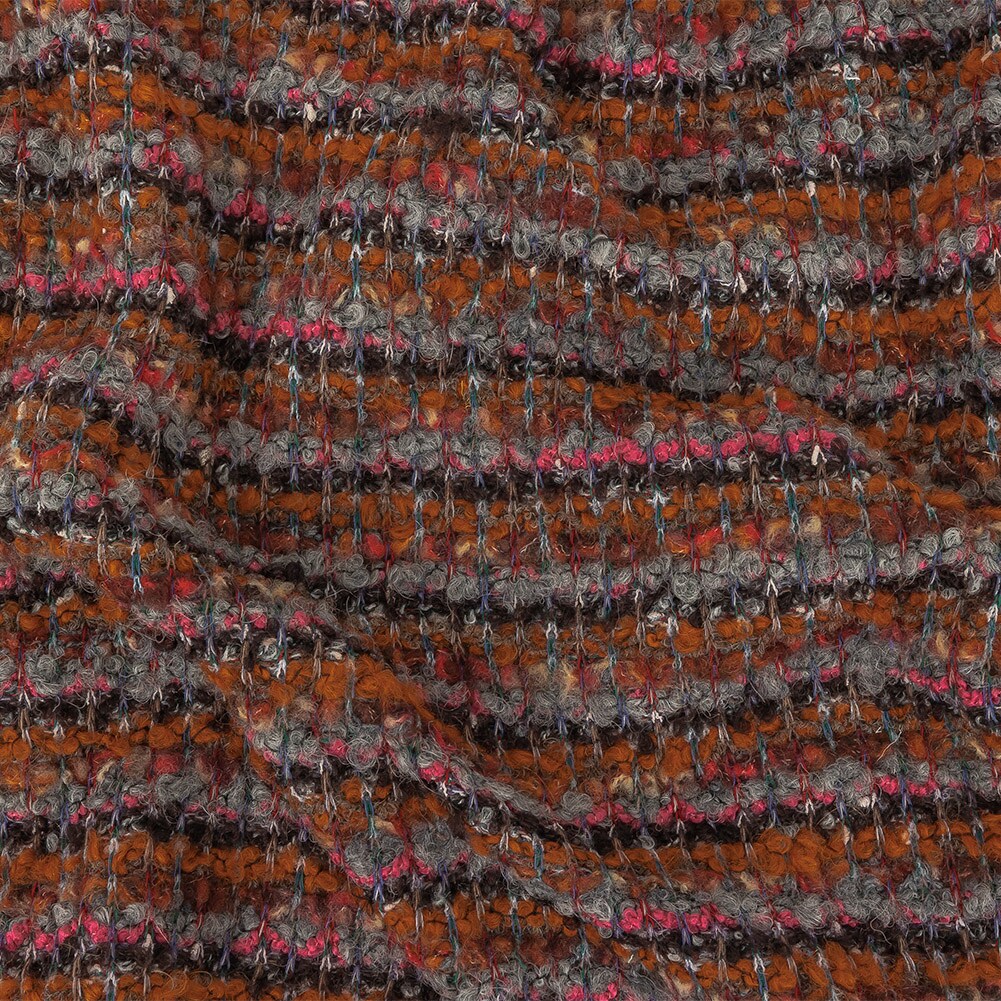 1 Yard Italian Pumpkin, Drizzle, and Fandango Pink Striped Wool Boucle Knit 58’’ Width