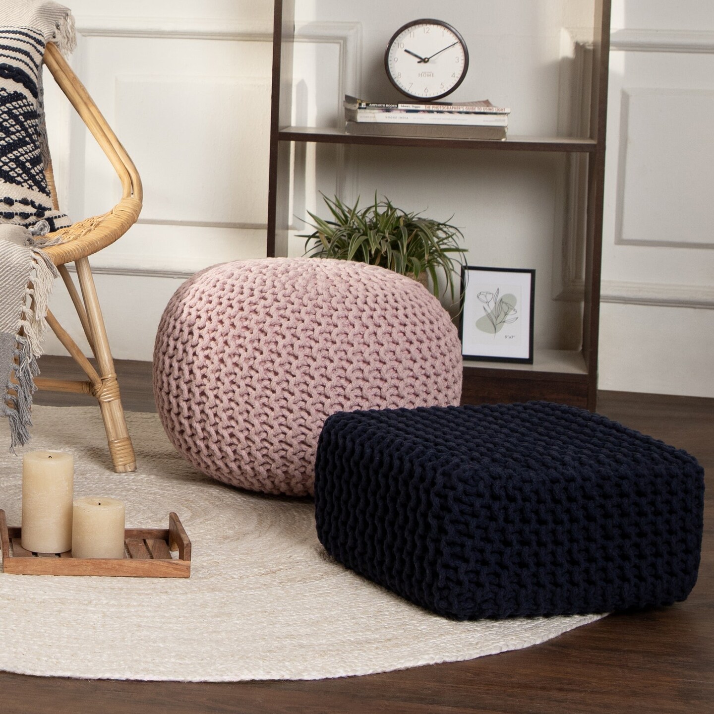 Edge Collections-16 x 8"-Gray-Handcrafted Cube Pouf Ottoman for Seating and Footrest-1 pcs