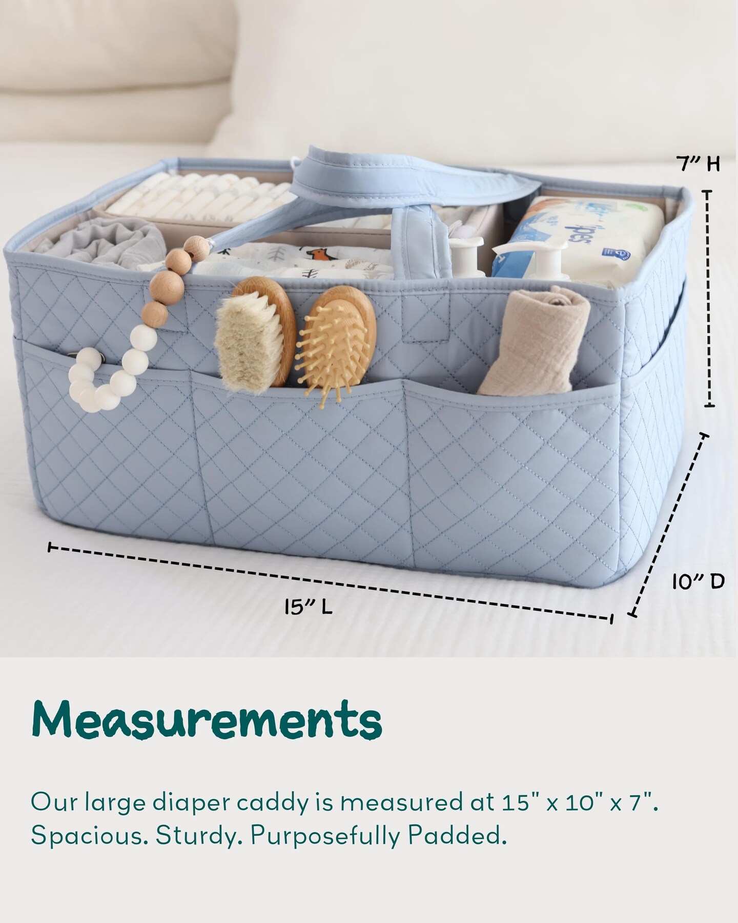 Baby Diaper Caddy Organizer, Quilted Nursery Storage Organizer for Newborn Essentials and Diaper Changing Station, Gift for Baby Shower and Registry Must-Have (Baby Breeze)