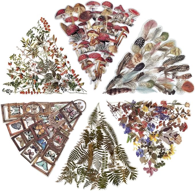 3 rouleaux Autocollants Thème du timbre, Stickers Plantes Fleurs Animaux Sauvages Papillons pour