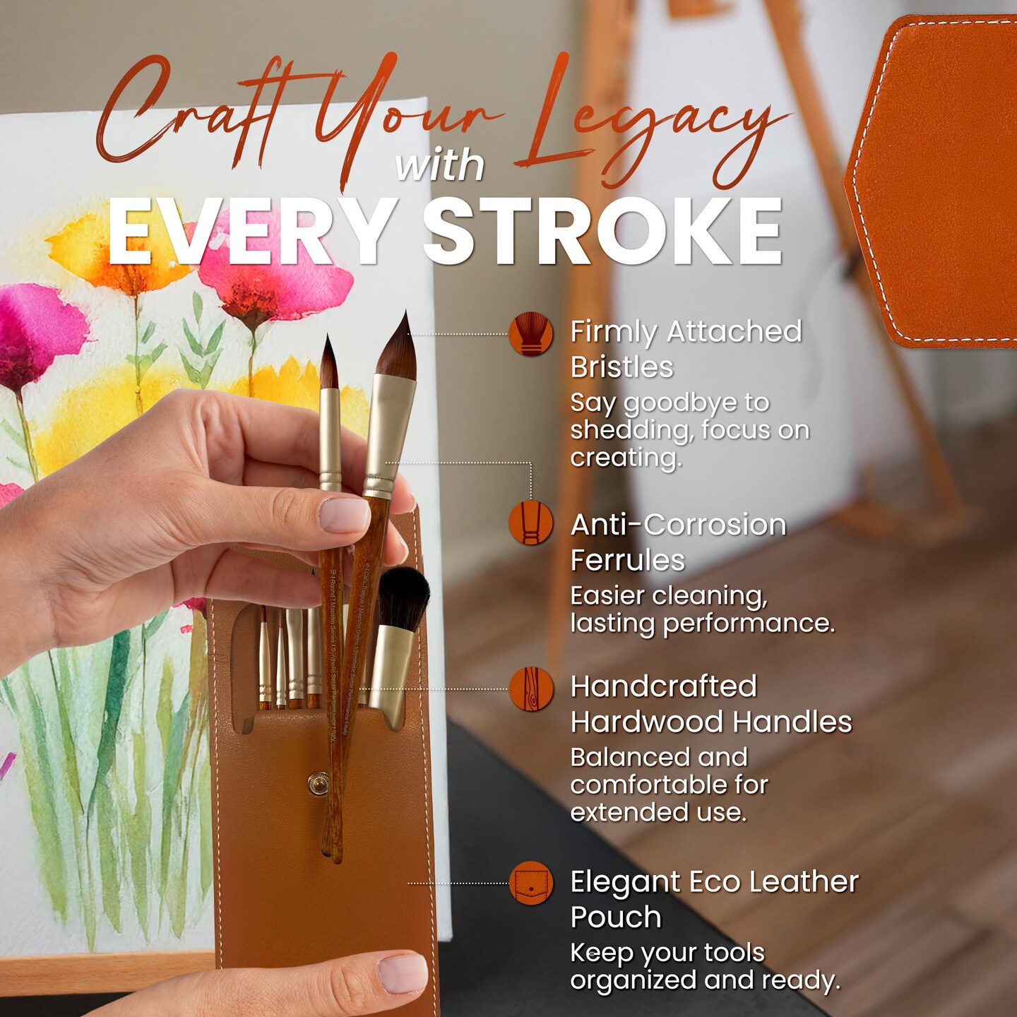 Sable Watercolor Brushes 8Pcs Kolinsky Sable Performance Brush Set, Outstanding Color Flow, Durable Performance & Precision Shape Retention
