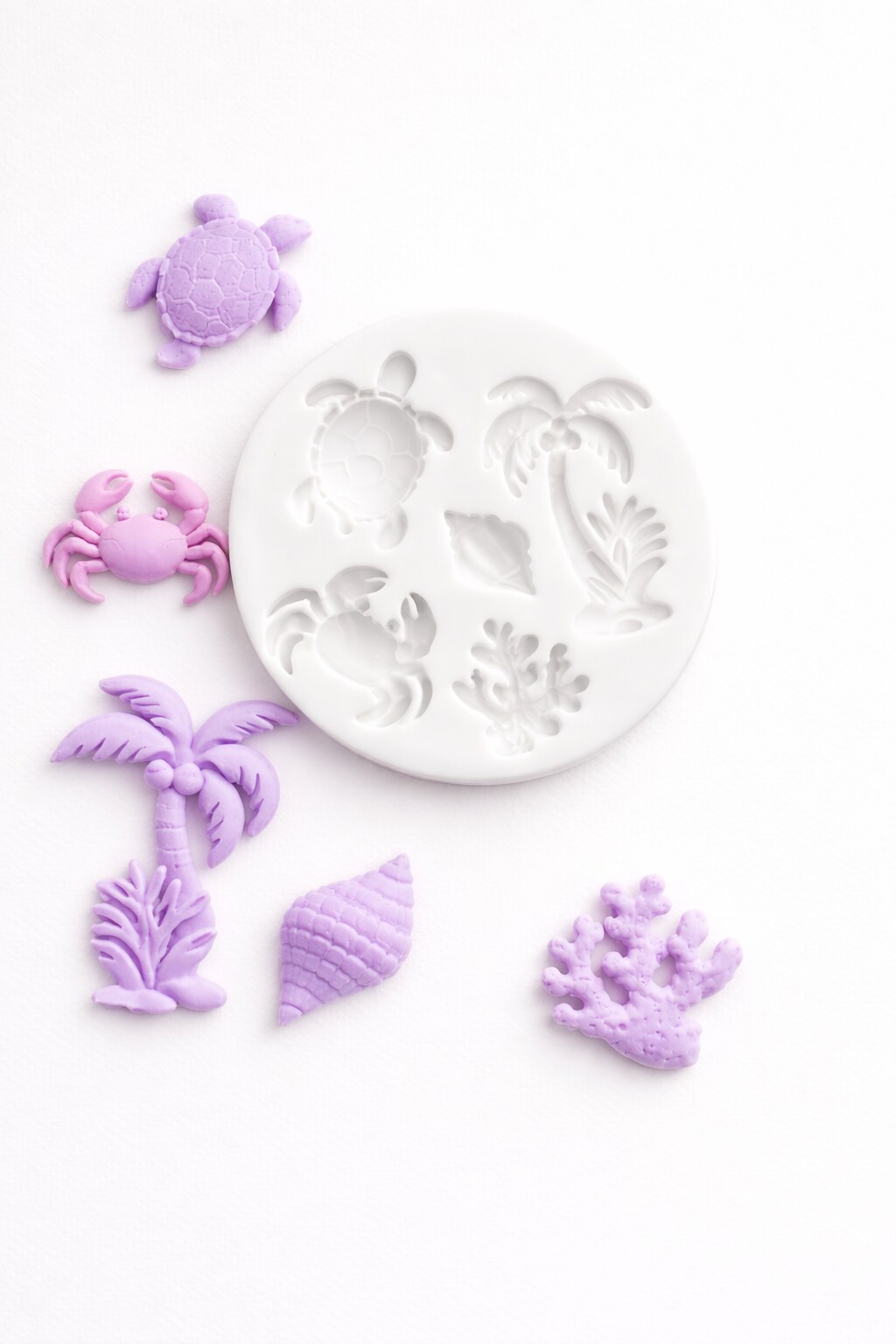 Sea Life Silicone Mold – Turtle, Crab, Palm Tree, Shell & Coral Fondant Mold