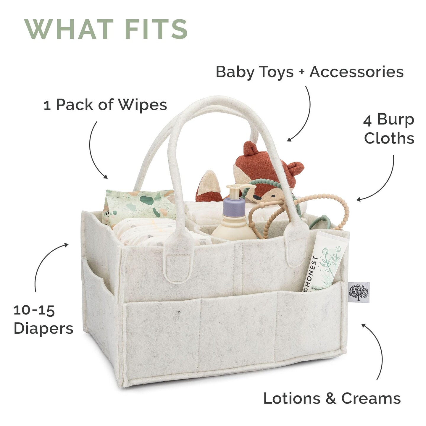 Parker Baby Diaper Caddy - Nursery Storage Bin and Car Organizer for Diapers and Baby Wipes - White, Regular