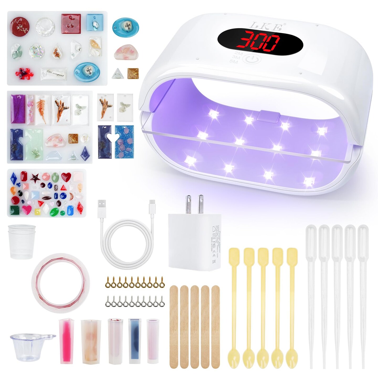 UV Light for Resin, 36W 24 LED Double-Sided UV Curing Lamp with Power Adapter, Fast Curing with 3 Timers, Jewelry Making Kit –9 Silicone Molds, 48 Metal Clasps, 5 Pipettes & Tools Set for DIY Crafts
