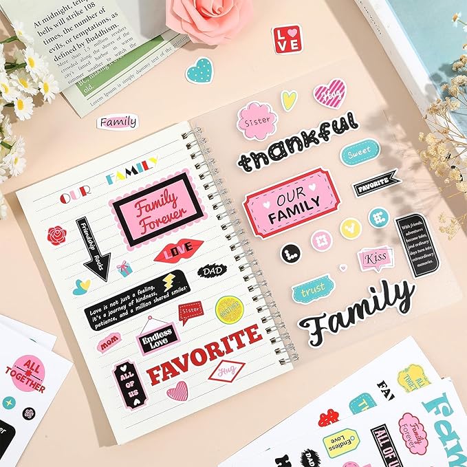 525PCS Family Theme Scrapbooking Stickers – Waterproof Happy Families Decals for Mother’s Day, Scrapbooks, Albums, Bottles, DIY Crafts & Wall Decor, 30 Sheets