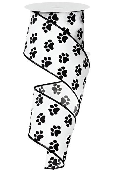 2.5&#x22; Satin Paw Print Ribbon: Black &#x26; White (10 Yards)