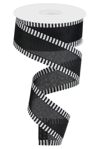 1.5&#x22; Thin Stripe Edge Royal Ribbon: Black (10 Yards)