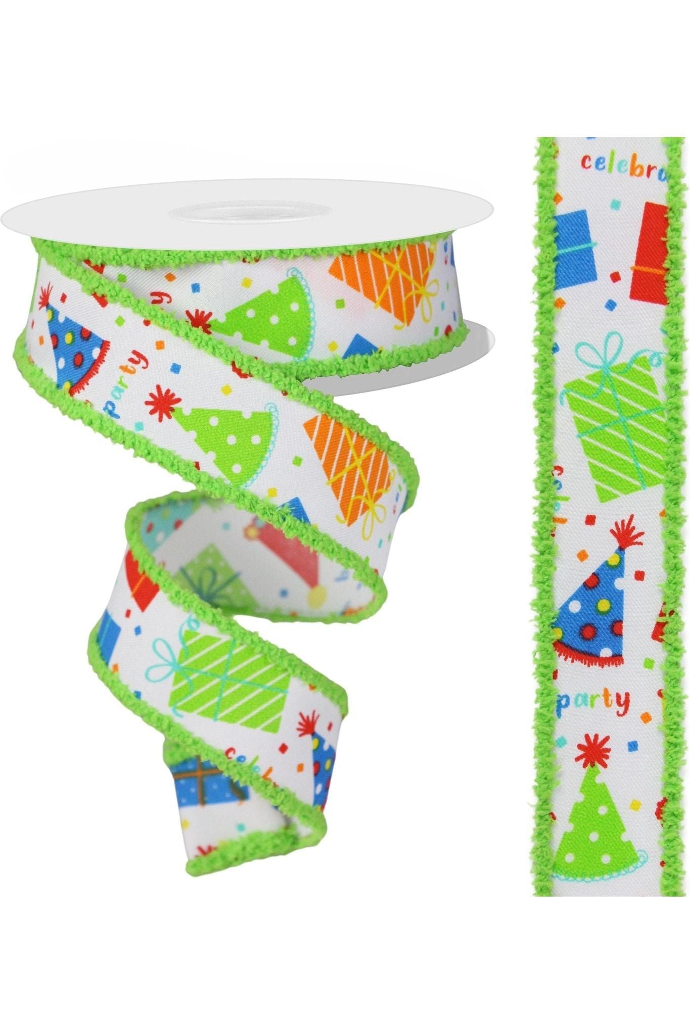 1.5&#x22; Party Hats and Gifts Ribbon: Primary Colors