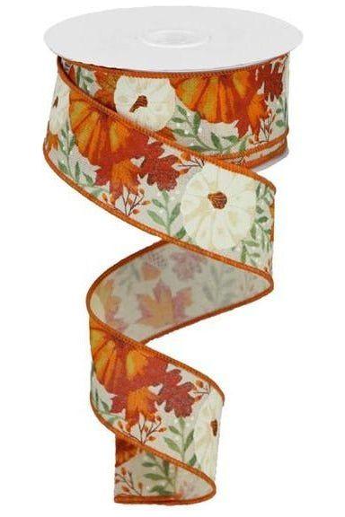 1.5&#x22; Pumpkin Foliage Ribbon: Cream (10 Yards)