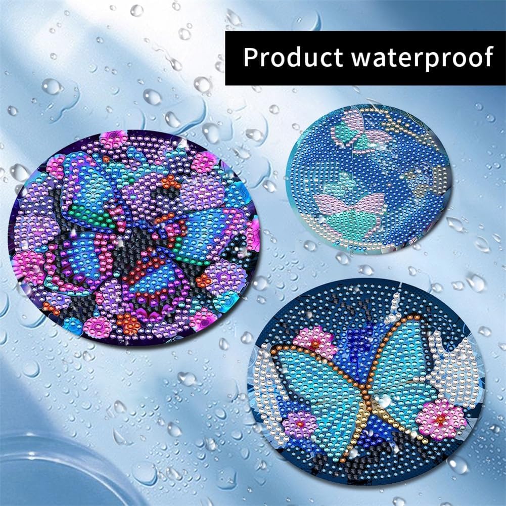10 Pcs Butterfly Diamond Art Painting Coasters Diamond Art Coasters with Holder, DIY Flowers Diamond Art Painting Kits for Beginners, Adults & Kids, Diamond Kits Craft Supplies, Coasters Gift