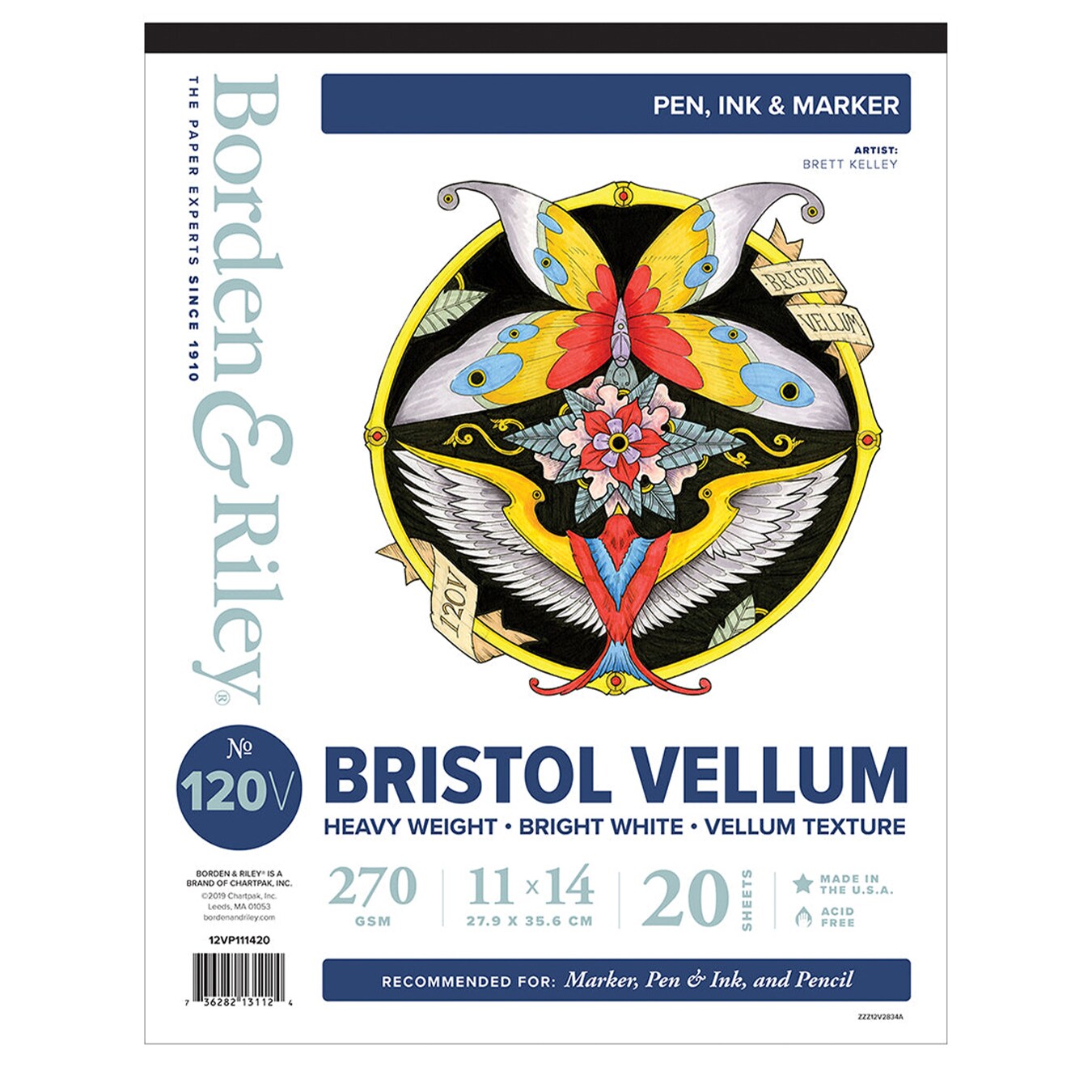 Borden & Riley Bristol Zeichenblock – 20 Blätter, 157 Lb, Glatte Oberfläche Für Stifte & Tusche