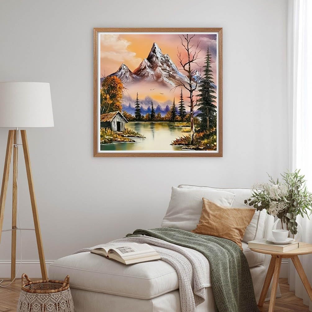 Mountain Lake Diamond Painting Kits for Adults, DIY Round Diamond Gem Art Kits, Diamond Dots Drill Art Kits Landscape for Beginners Picture Craft for Home Wall Decor 12x12 inch