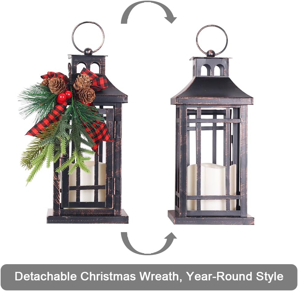 2Pack Christmas Decorations Indoor, Outdoor Christmas Led Lanterns Decorative for Table Centerpieces, Vintage Metal Hanging Candle Holder, Home Decor, Wedding, Party, Living Room, Patio, Porch