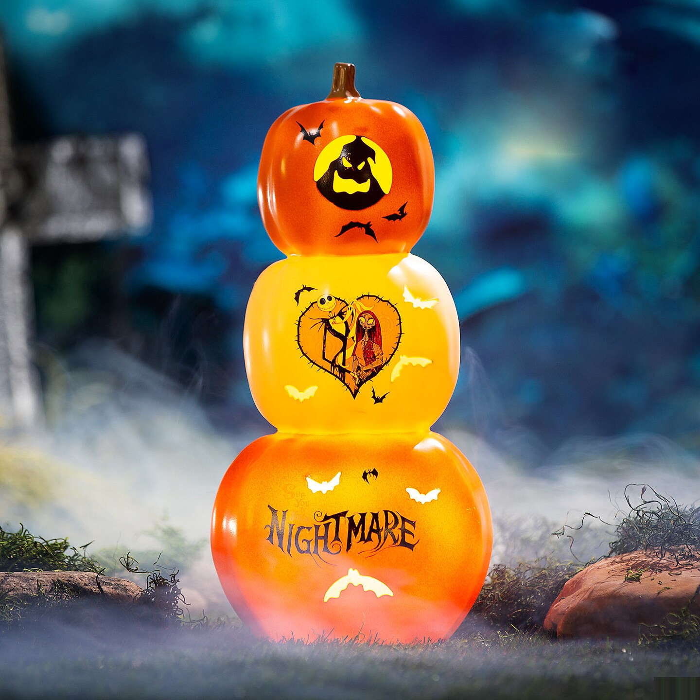 Nightmare Before Christmas Light Up Pumpkin Stack Tabletop Decoration 18.5&#x22;