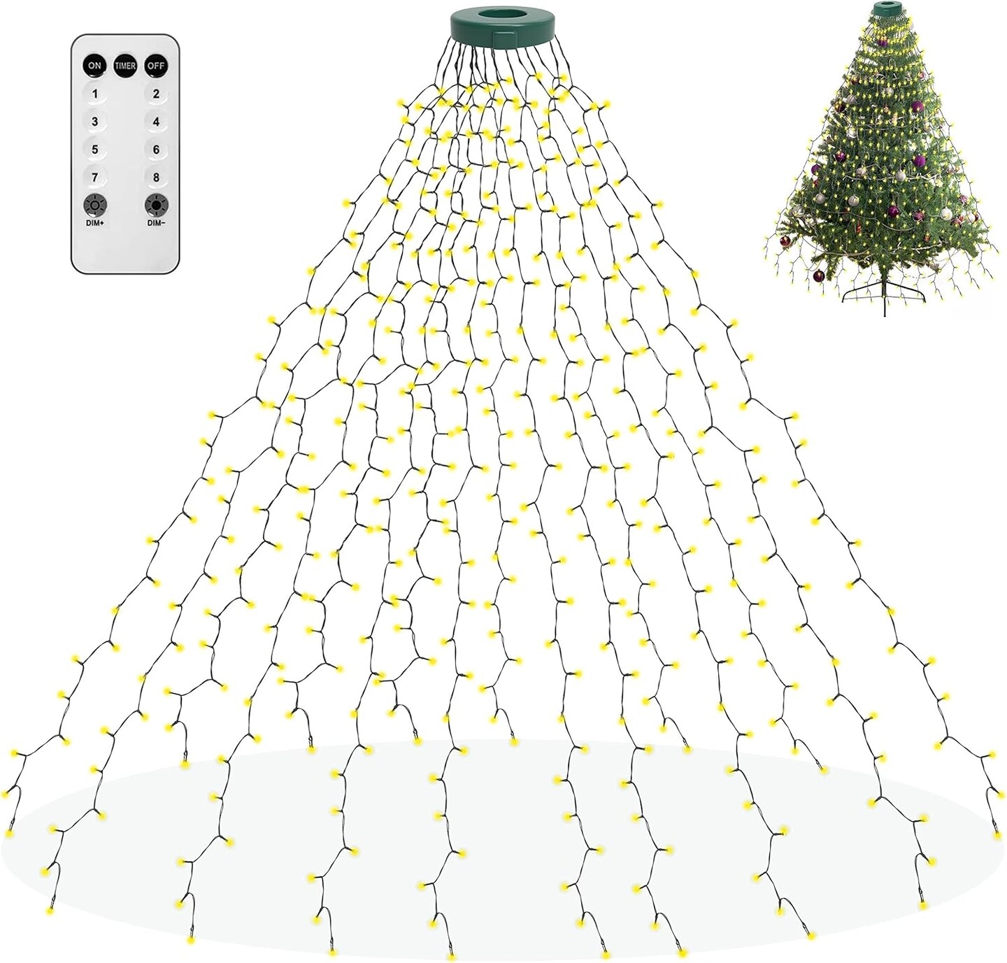 Christmas Tree Lights, 400 LED Christmas Lights with 8 Light Modes & Memory Function, 6.6FT x 16 String Lights with Timing Function & Remote Control for Christmas Decorations - Warm White