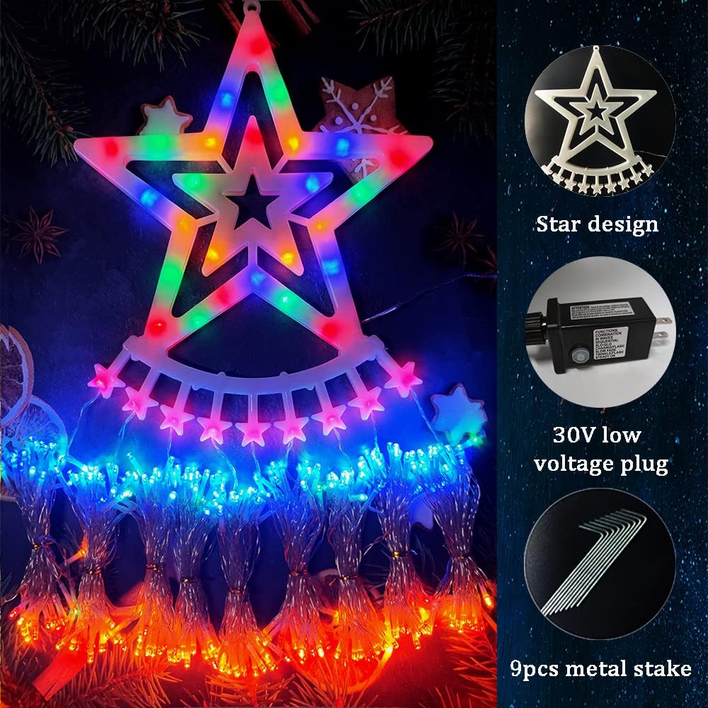 Outdoor Christmas Decorations, Aokudoni 12.6ft 350LED Waterfall Lights, 8 Modes Christmas Lights, Christmas Decorations for Tree, Outdoor Christmas Lights for House Tree Holiday Party, Multicolor