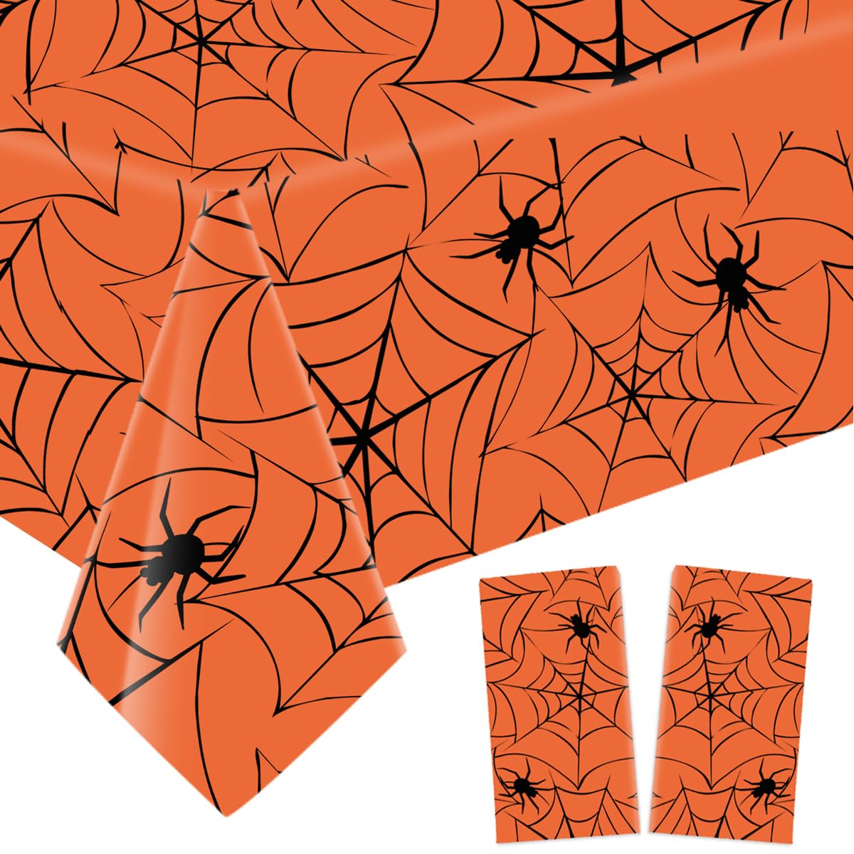 2Pack Halloween Plastic Tablecloths Disposable Plastic Table Cloths Christmas Plastic Table Covers BBQ Picnic Halloween Party Oil-proof Waterproof Table Cloth Orange Spider Web TableCover 54 x 108 In