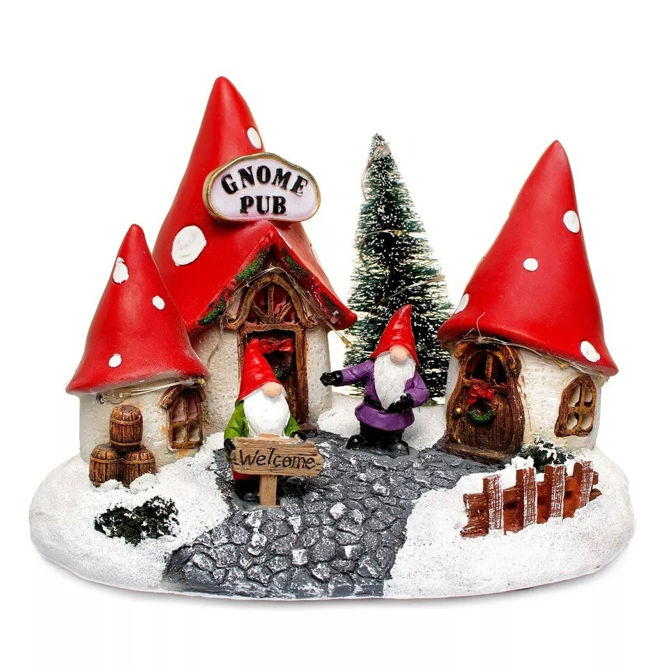 Amanita Mushroom Gnome Pub LED Christmas Decoration Winter Scene Holidays Decor