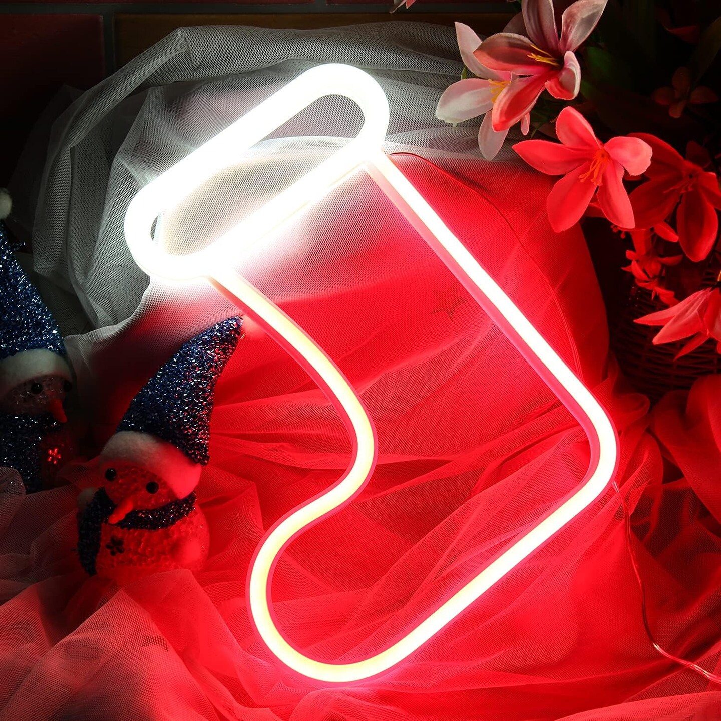 Christmas Stocking Neon Signs for Wall Decor, Battery and USB Powered Christmas LED Signs, Neon Lights for Bedroom, Children&#x27;s Room, Girls Gifts, Holiday Party, Christmas Decoration