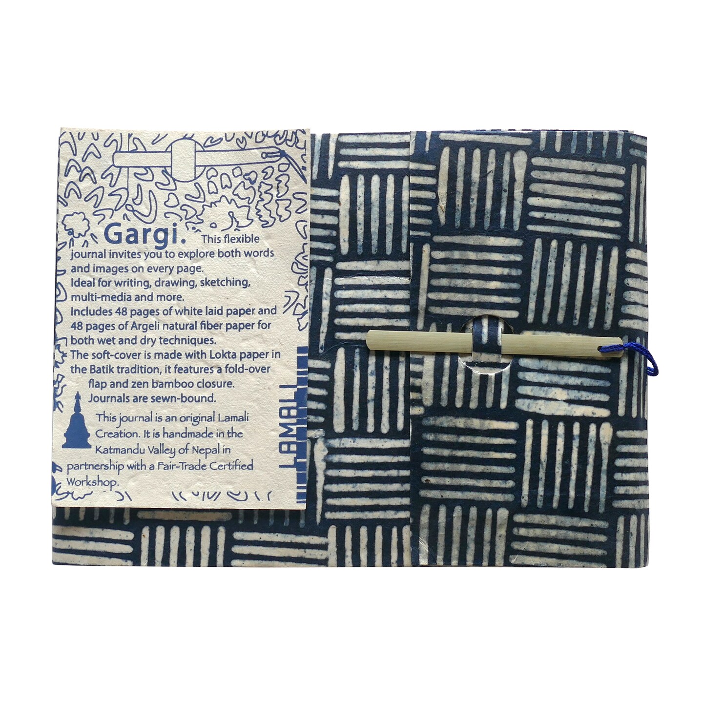 LAMALI Gargi Soft-Cover Handmade Journal, 5.9&#x22; x 8.7&#x22;, 96 Pgs./Bk., Blue Batik