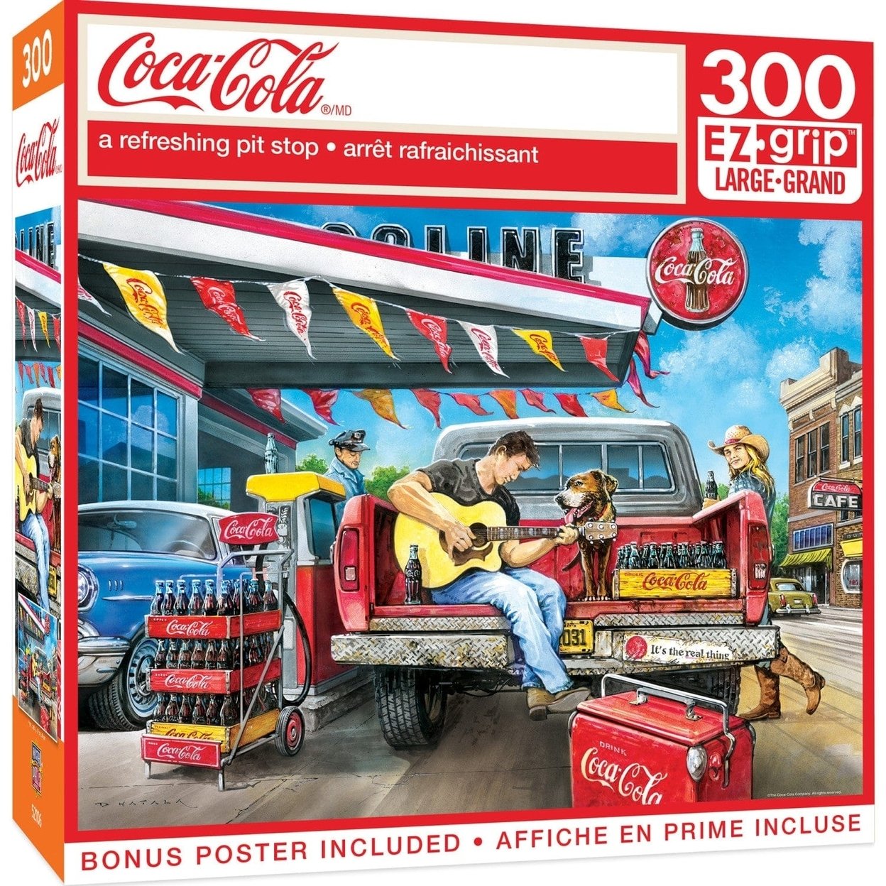 Coca-Cola 300 Piece Ez Grip Jigsaw Puzzle Vintage Scene Guitar Pickup Vehicle