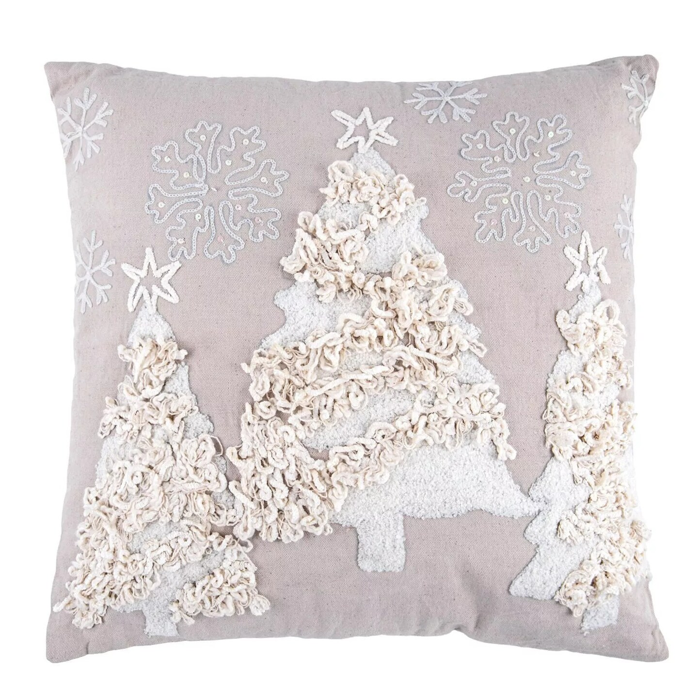 Christmas Tree Throw Pillow, Cotton Embroidered Holiday Pillow 18x18"