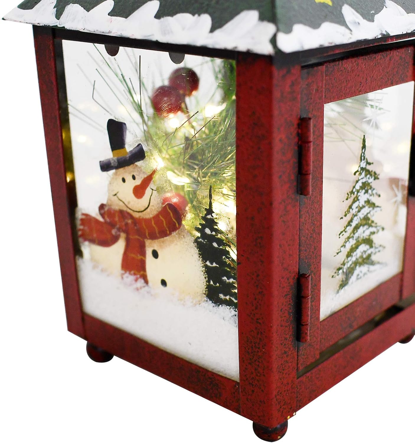 Christmas Lantern Outdoor with LED Lights Metal Christmas Lanterns Table Top Decoration Metal Hanging Lantern Hanging Christmas Lantern Yard Decor Seasonal Xmas Lantern Decor with Snowman