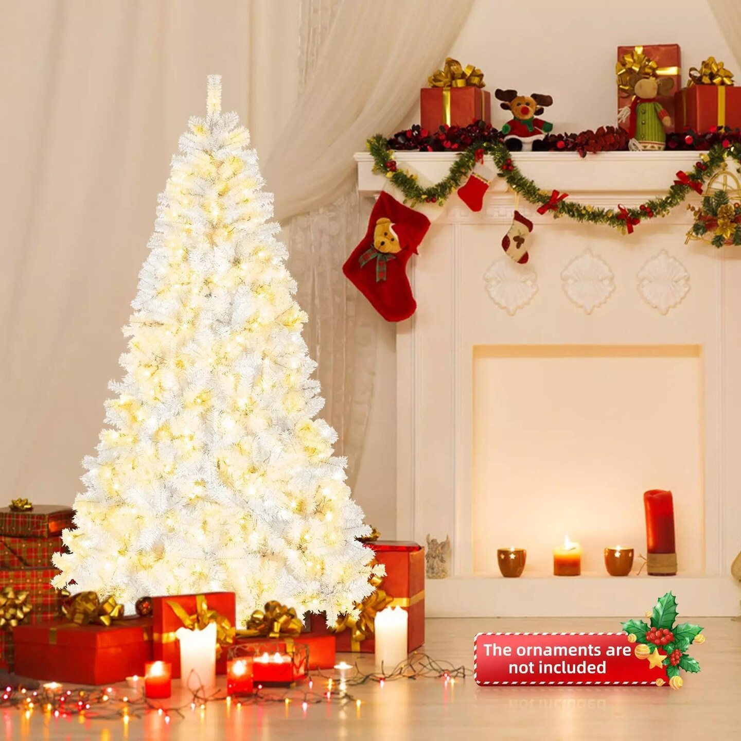 8Ft Pre-lit Artificial Christmas Tree White Snow 2008 Branche with 670 LED Light