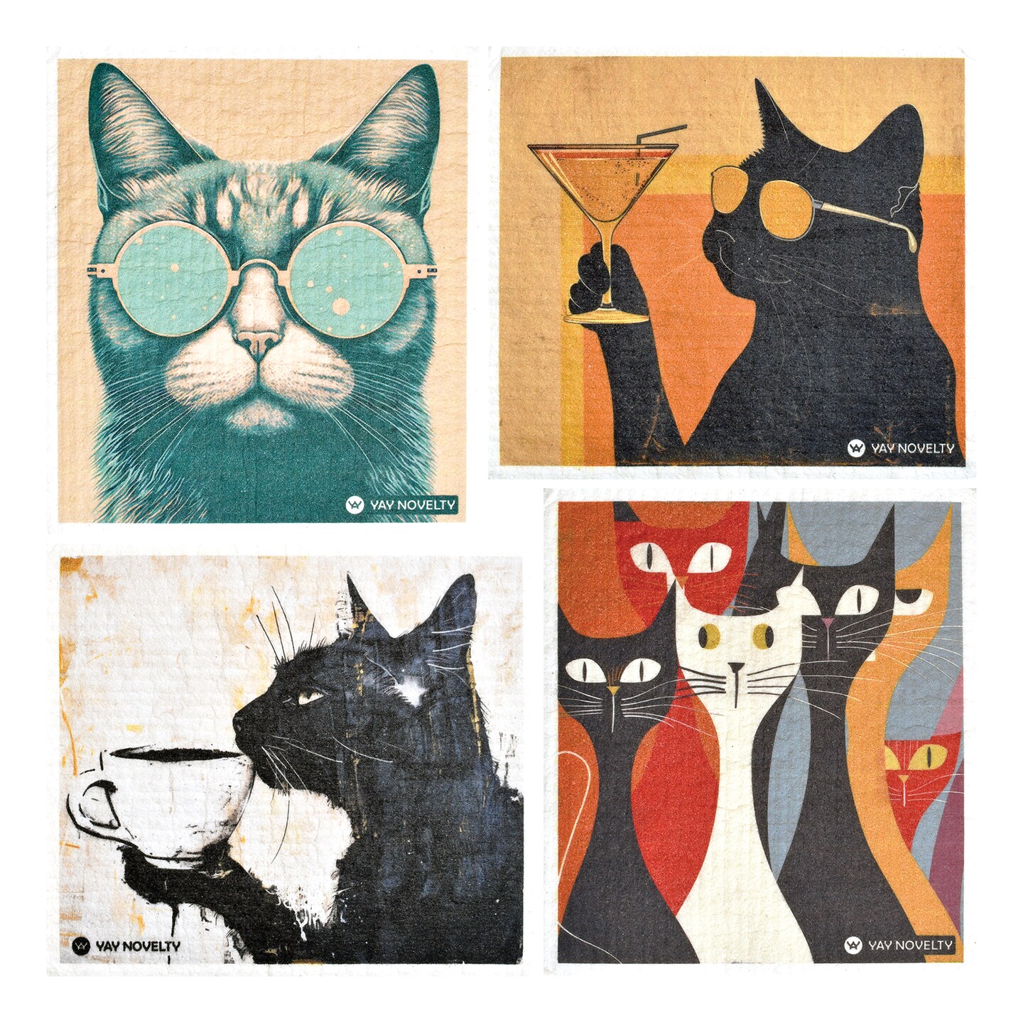 product name is 12-Pack Eco-friendly Reusable Swedish Dishcloth, Reusable Cleaning Wipes, Absorbent Cleaning Cloth, Compostable - Cool Cat