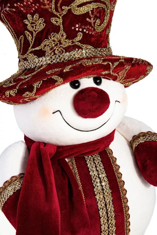 20&#x22; Red &#x26; Gold Snowman Christmas Decoration, Christmas Tree Figurine, Doll