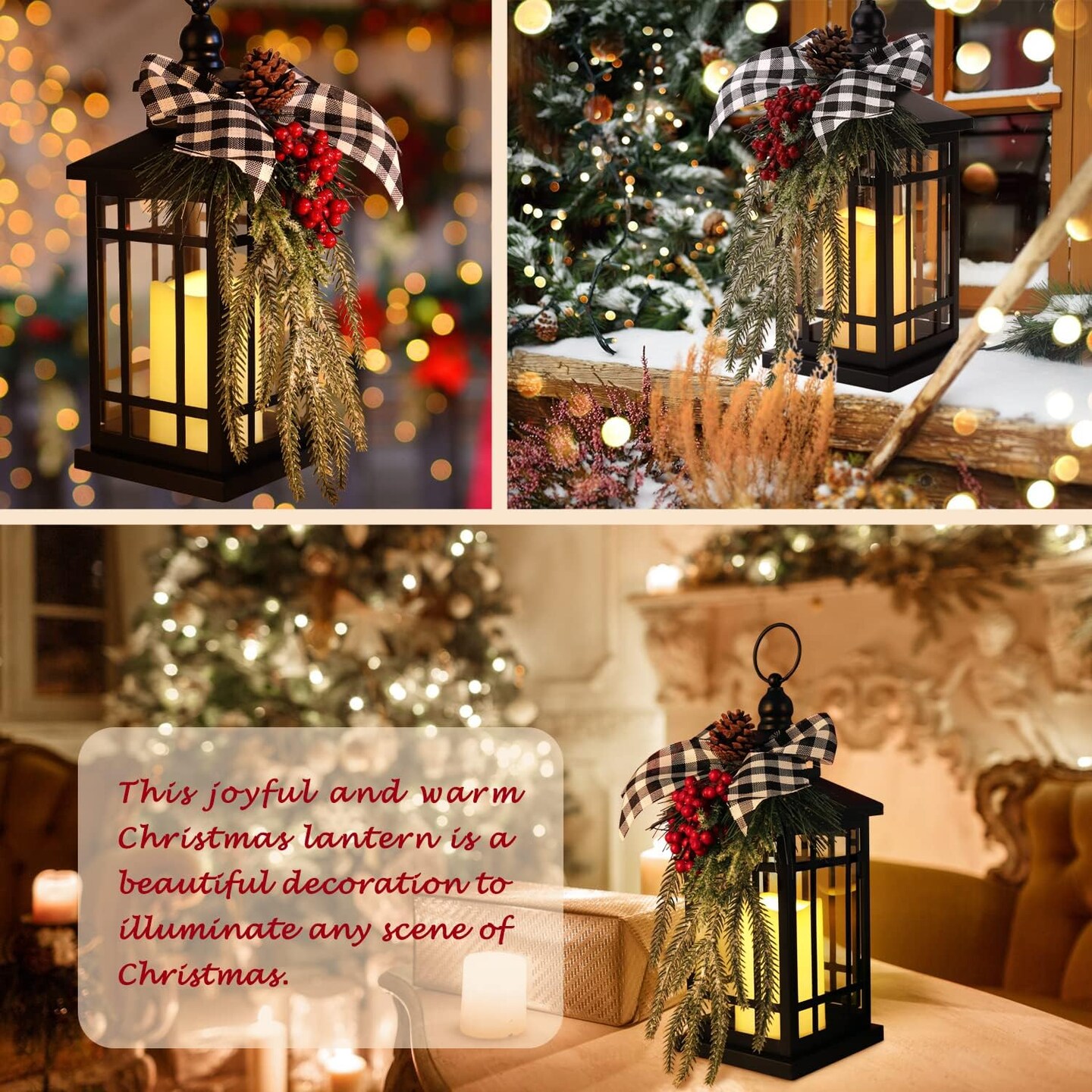 Christmas Decorations Christmas Lantern, Christmas Decorative Candle Lantern, 14 Inch Outdoor Candle Lantern Indoor Home Table Fireplace Farmhouse Decorations, Holiday Xmas Gifts