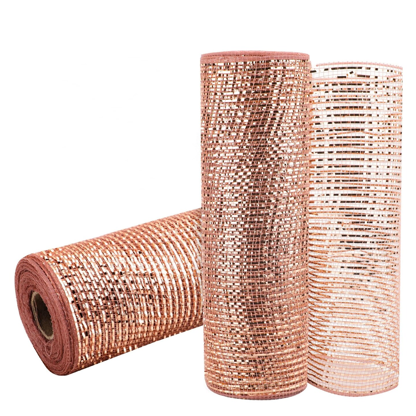 GouZaak 2 Rolls Wider Rose Gold Deco Mesh Ribbon 10 in x 30 ft  with Metallic Foil for DIY Mother&#x27;s Day Gift Wrapping Wreath Supplies Holiday Decorating Christmas Tree Halloween Decoration Floral