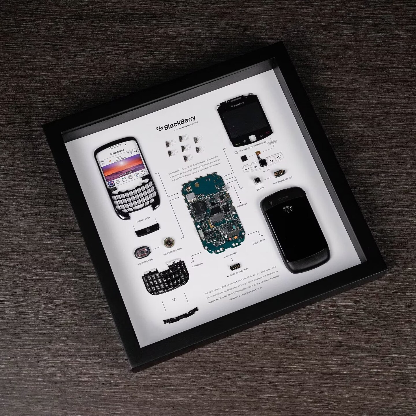 Frame Blackberry Curve 9300 Disassembled Phone Teardown Artwork
