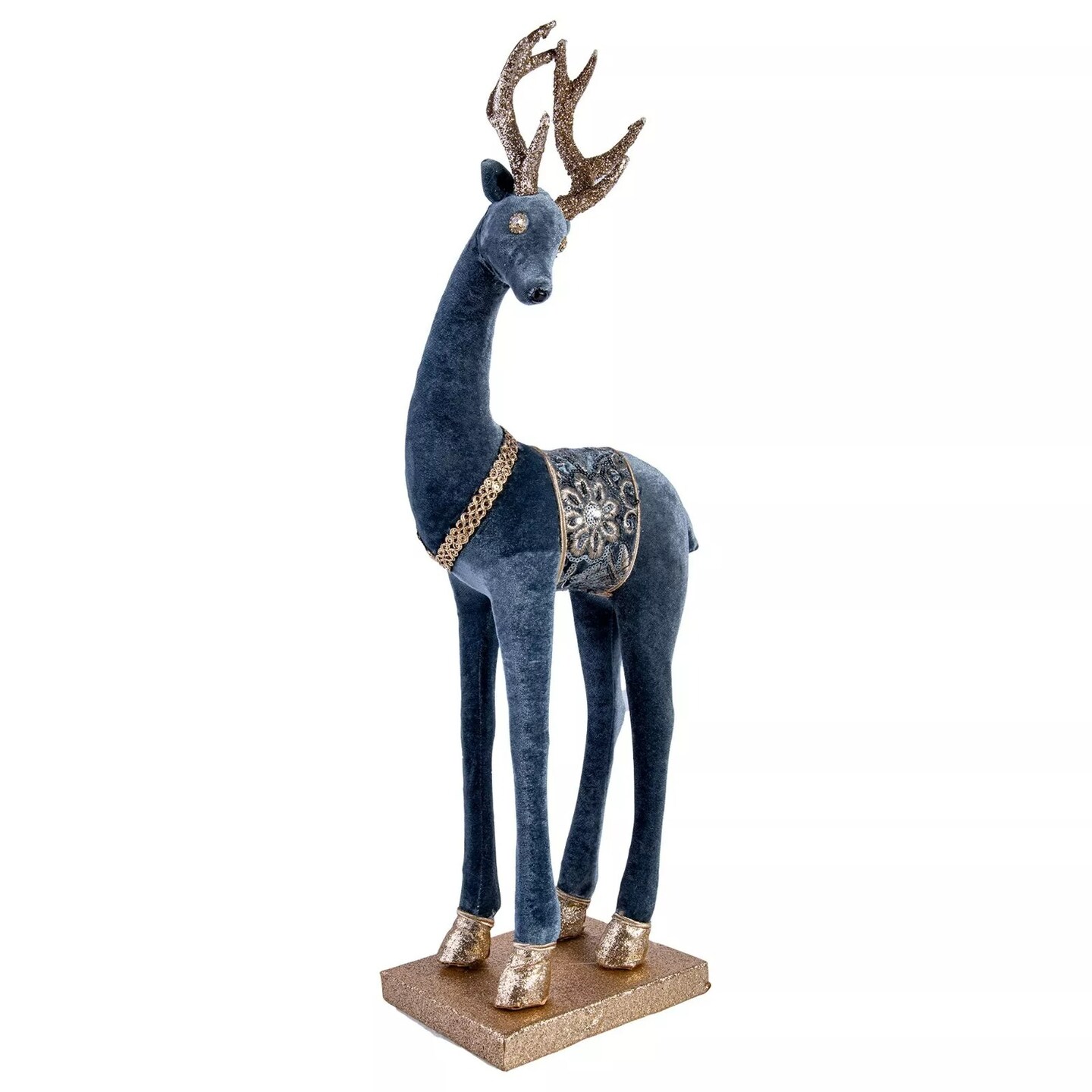 24&#x22; Blue &#x26; Gold Deer Christmas Decoration Figurine, Christmas Figure, Large