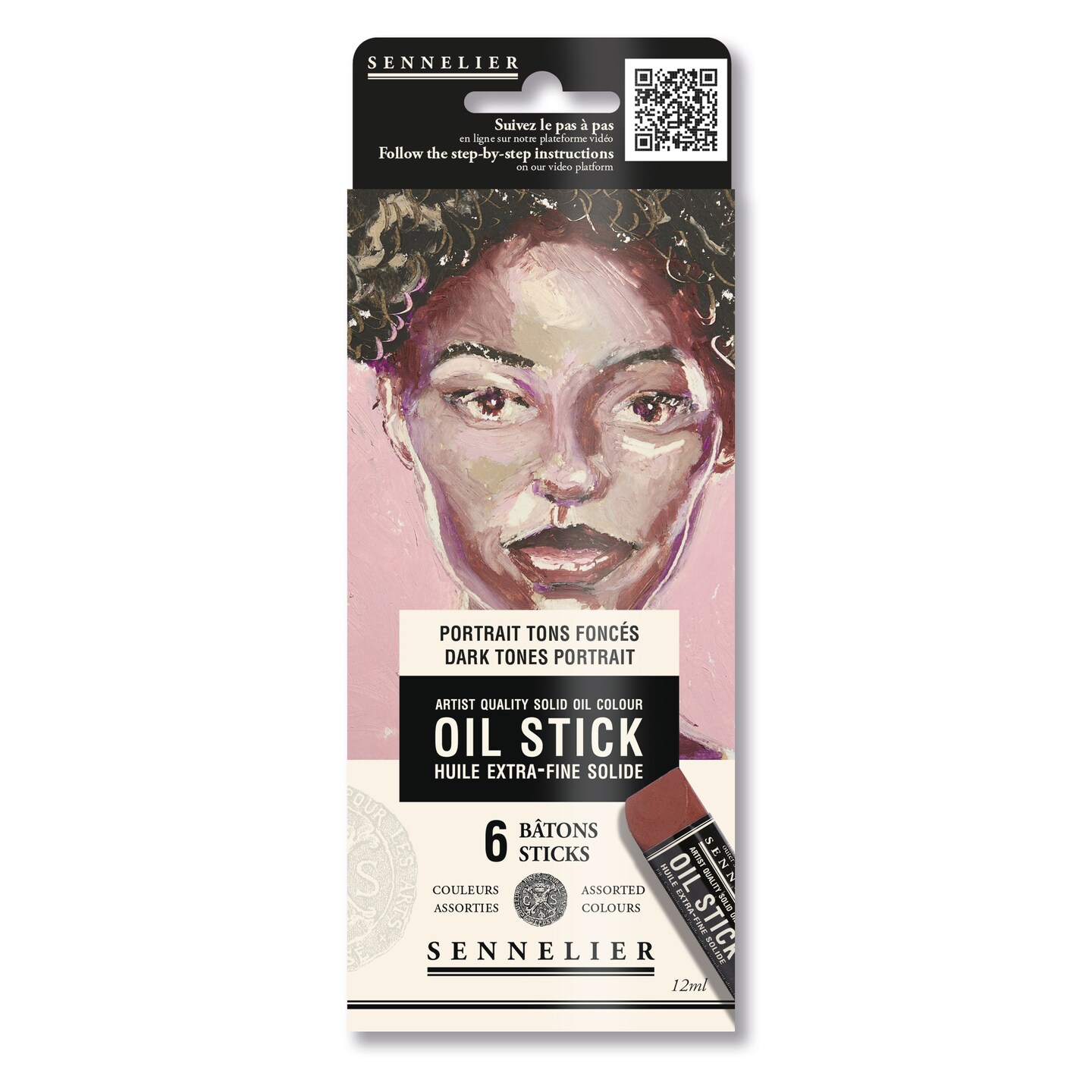 Sennelier Oil Stick Set, 6-Color Mini Dark Tones Portrait Cardboard Set