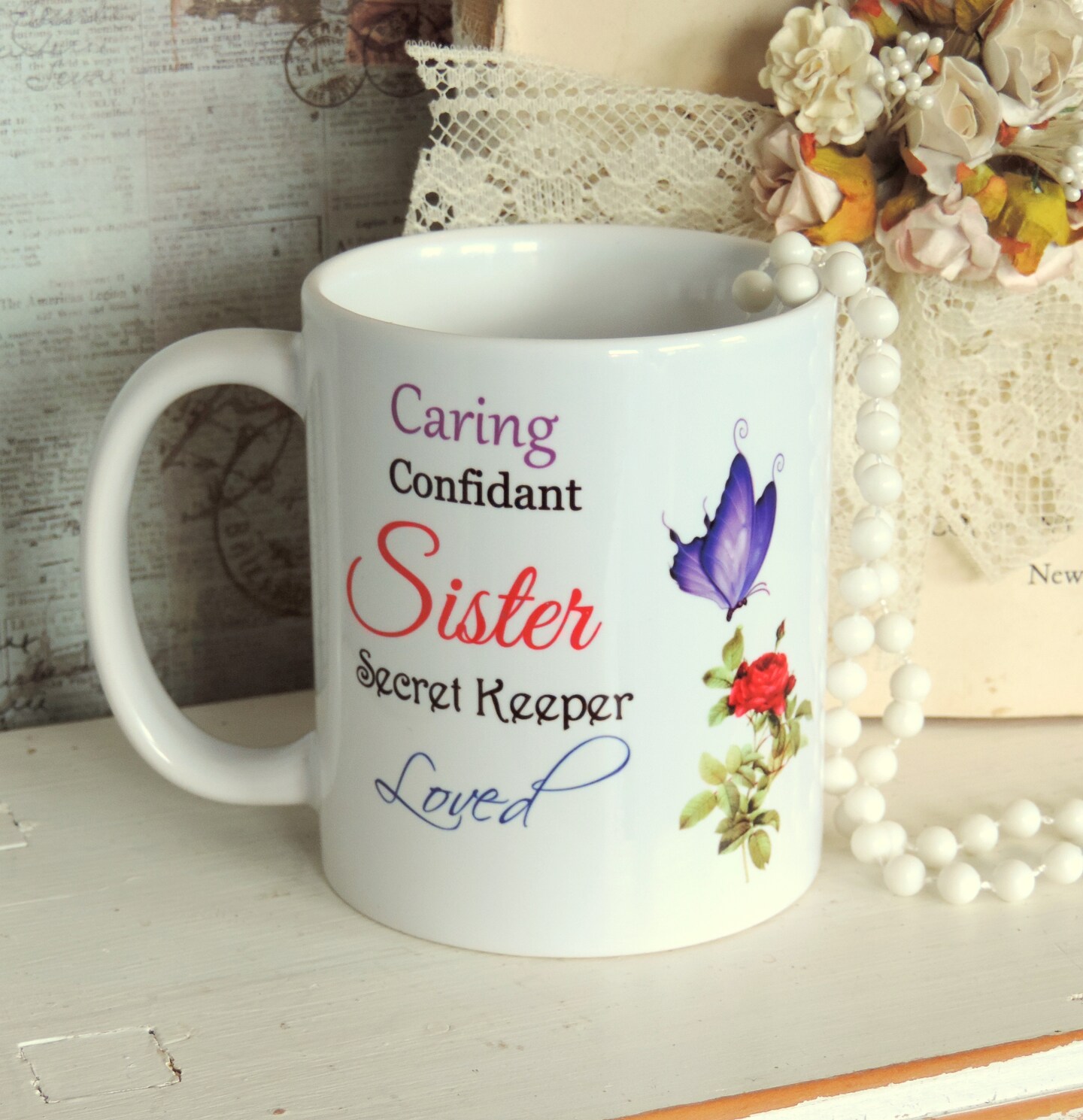 Sentimental Friend Gift Coffee Mug, 2 Sided Coffee Cup with Rose, Butterfly  and Sentiments, Special Christmas or Birthday Gift For A Friend | ...
