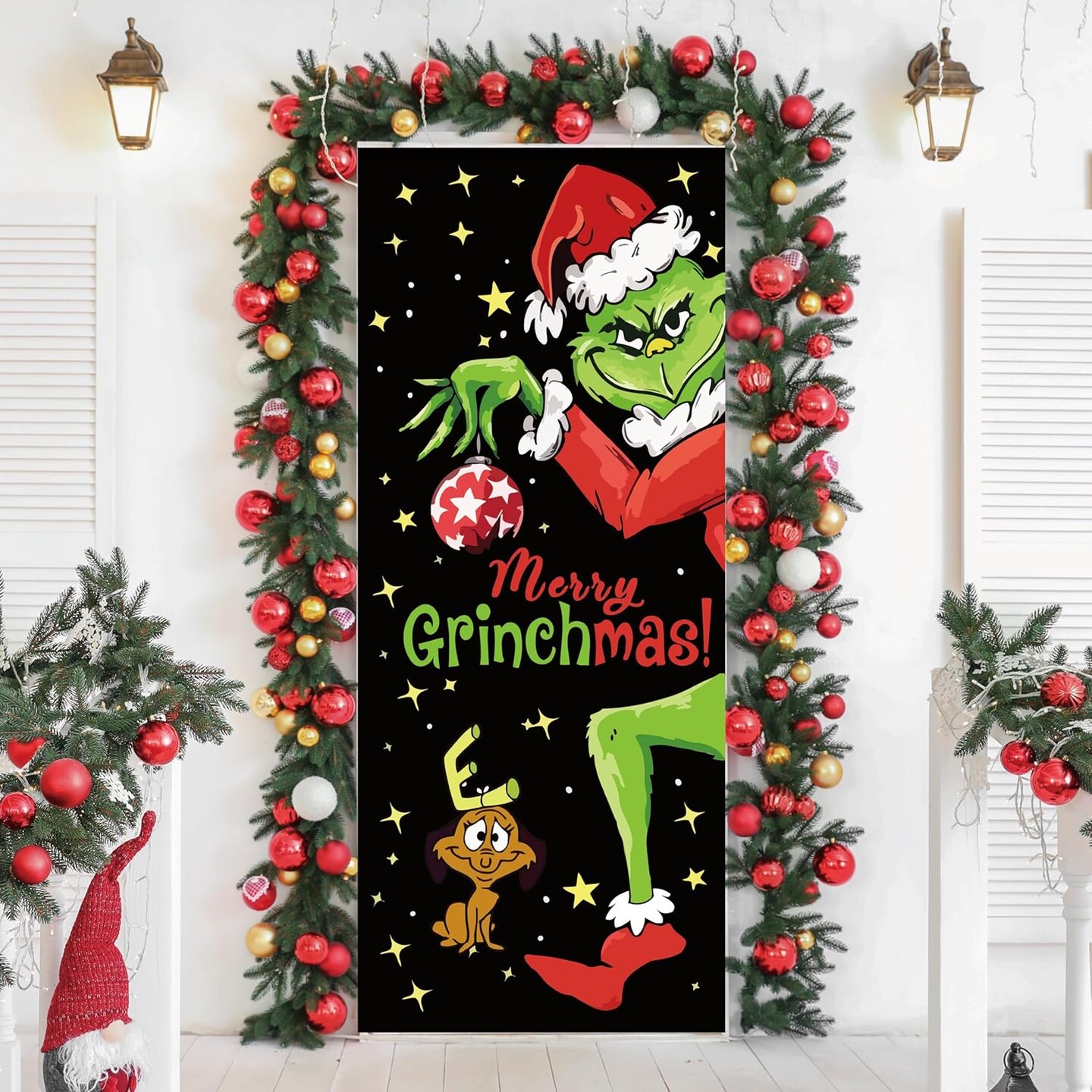 Grinch Door Cover Decorations for Christmas