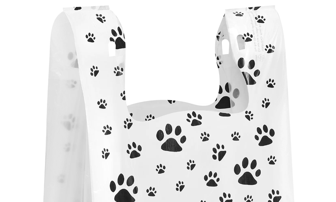 T-Shirt Bags Paw Print 7&#x22; x 5&#x22; x 16&#x22; .5 Mil