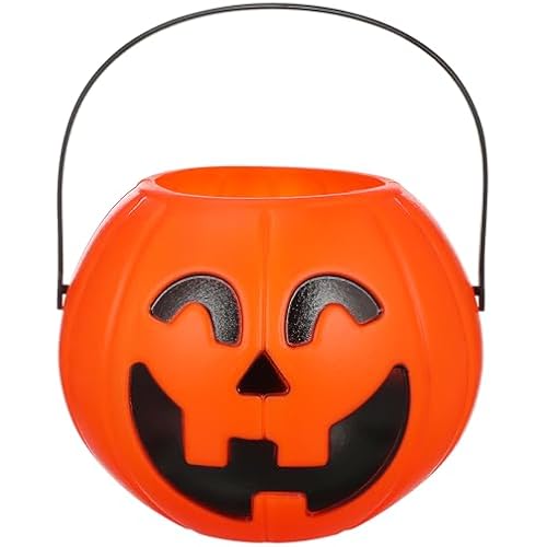 Halloween Pumpkin Candy Buckets Large Plastic Pumpkin Bucket Trick or Treat Pumpkin Pail Candy Bowl Holder with Handle Portable Decorative Pumpkin Bucket Party Favor 7 Inch