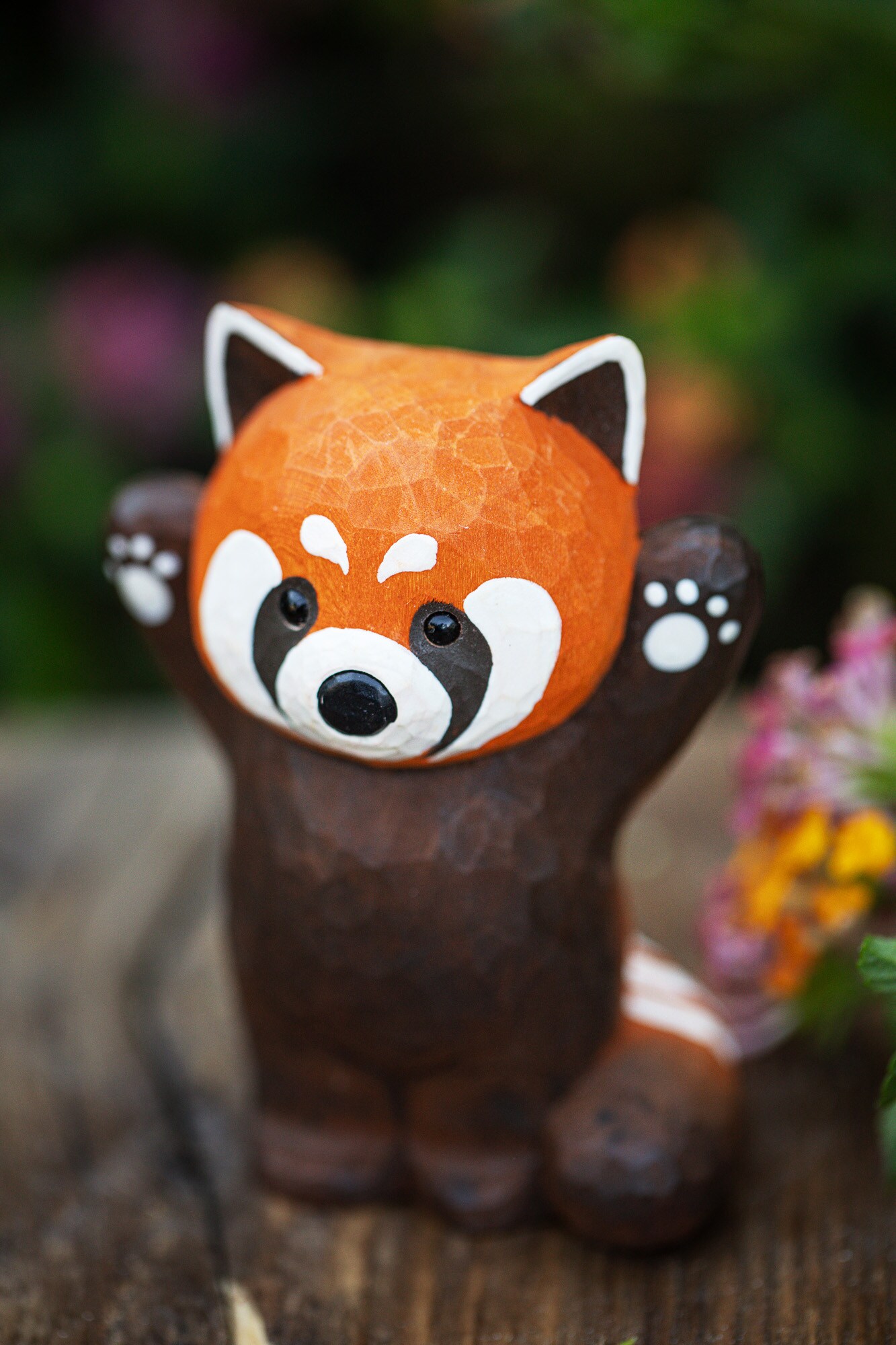 Hand-Carved Red Panda Figurine, Unique Christmas and Holiday Gift