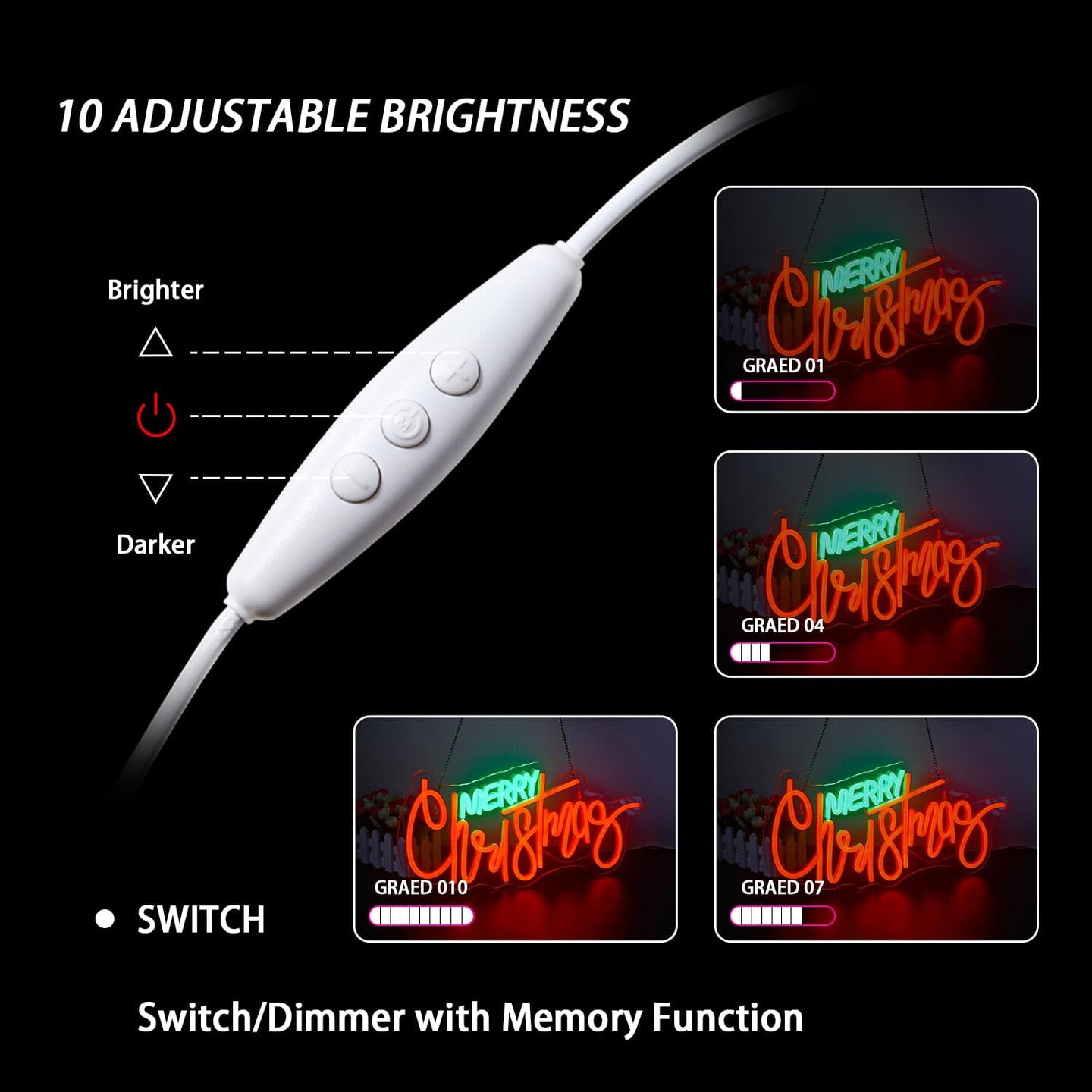 Merry Christmas Neon Sign - Red Green Led Sign 10 Dimmable Neon Signs for Wall Decor, Merry Christmas Neon Lights Signs for Christmas Party Bar Home Christmas Decor Family Kids Gifts