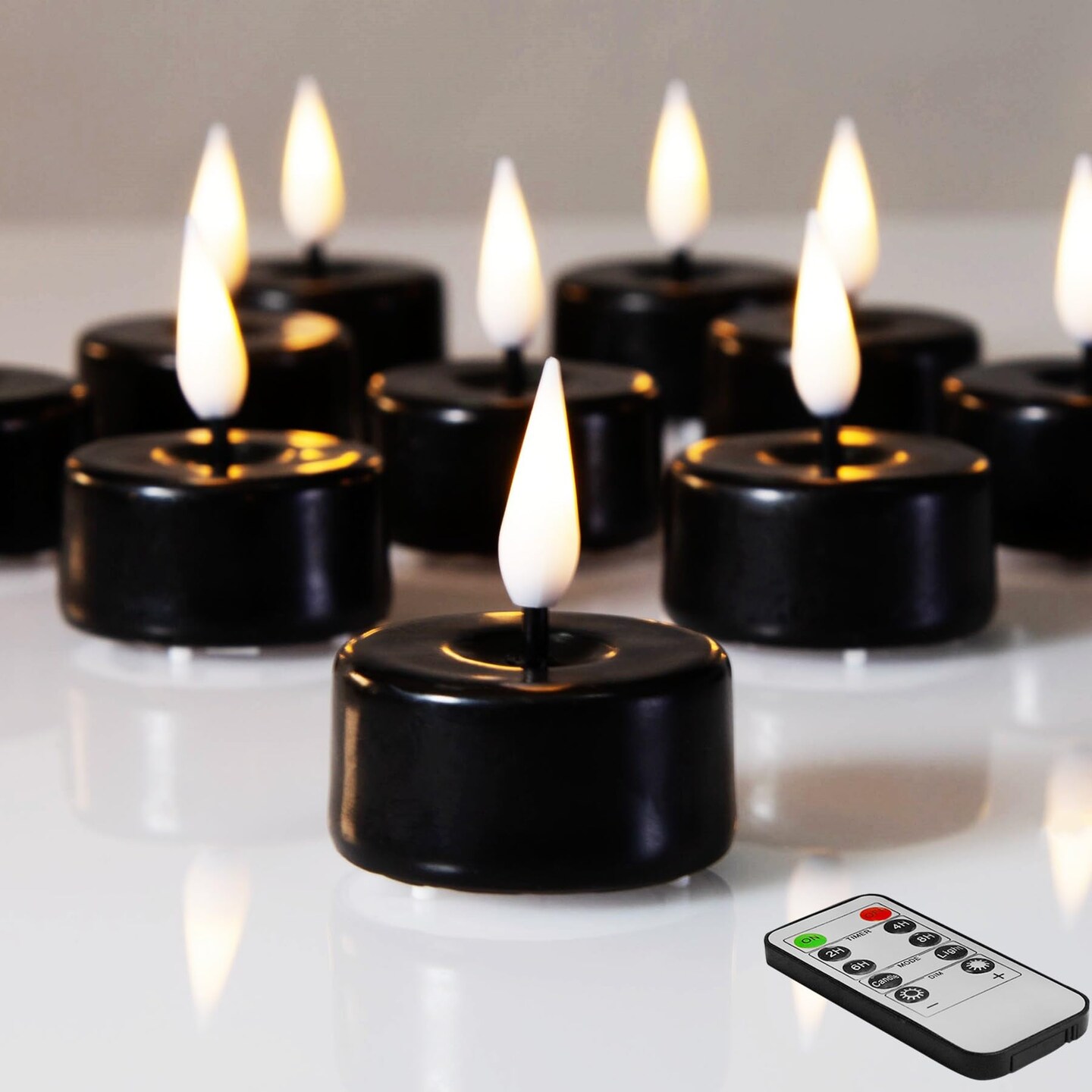 Eywamage Black Halloween Flameless Wax Tealights with Remote Batteries  Flickering LED Tea Candles Set of 10