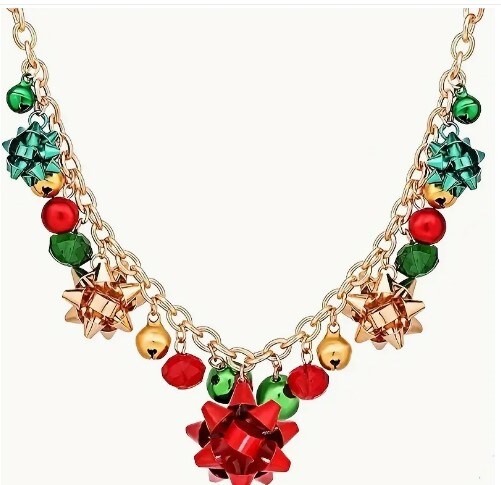 Glamorous Christmas Bell and Bow Pendant Necklace