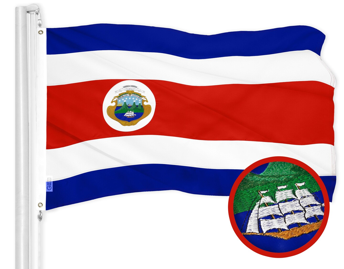 G128 Combo Pack: American USA Flag 3x5 Ft &#x26; Costa Rica Costa Rican Flag 3x5 Ft | Both ToughWeave Series Embroidered 300D Polyester, Embroidered Design, Indoor/Outdoor, Brass Grommets